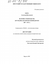 Диссертация по истории на тему 'История строительства Кругобайкальской железной дороги 1887-1915 гг.'