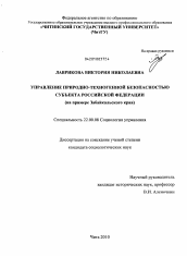 Диссертация по социологии на тему 'Управление природно-техногенной безопасностью субъекта Российской Федерации'