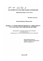 Диссертация по политологии на тему 'Процесс становления правового и социального государства в Российской Федерации'