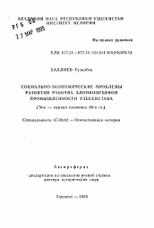 Автореферат по истории на тему 'Социально-экономические проблемы развития рабочих хлопколубяной промышленности Узбекистана (70-е — первая половина 80-х гг.)'