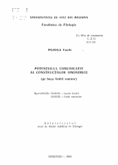 Автореферат по филологии на тему 'Potentialul comunicativ al constructiilor omonimice (pe baza limbii romane)'