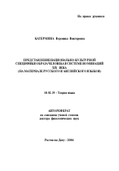 Автореферат по филологии на тему 'Представление национально-культурной специфики образа человека в системе номинаций XIX века'