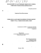 Диссертация по социологии на тему 'Социальная адаптация молодежи к региональному рынку труда: социологический аспект'