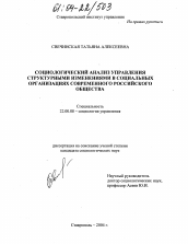 Диссертация по социологии на тему 'Социологический анализ управления структурными изменениями в социальных организациях современного российского общества'