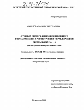 Диссертация по истории на тему 'Аграрный сектор в период послевоенного восстановления и реконструкции управленческой системы (1945-1964 гг.)'