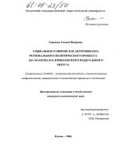 Диссертация по политологии на тему 'Социальное развитие как детерминанта регионального политического процесса'