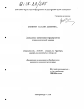 Диссертация по социологии на тему 'Социальная организация предприятия'