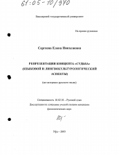 Диссертация по филологии на тему 'Репрезентация концепта "судьба"'