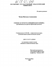 Диссертация по социологии на тему 'Генезис и структура юридического фрейма'