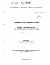 Диссертация по филологии на тему 'Концептуализация семьи в русской языковой картине мира'