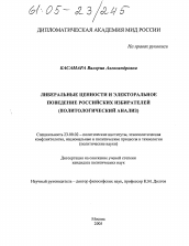 Диссертация по политологии на тему 'Либеральные ценности и электоральное поведение российских избирателей'