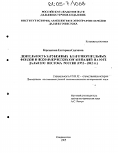 Диссертация по истории на тему 'Деятельность зарубежных благотворительных фондов и некоммерческих организаций на юге Дальнего Востока России'