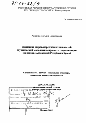 Диссертация по социологии на тему 'Динамика мировоззренческих ценностей студенческой молодежи в процессе социализации'