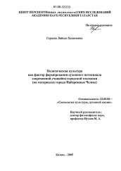 Диссертация по социологии на тему 'Политическая культура как фактор формирования духовного потенциала современной учащейся городской молодежи'