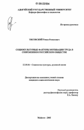 Диссертация по социологии на тему 'Социокультурные факторы мотивации труда в современном российском обществе'