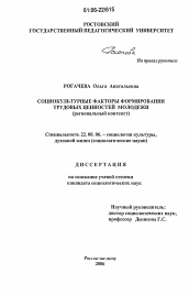 Диссертация по социологии на тему 'Социокультурные факторы формирования трудовых ценностей молодежи'