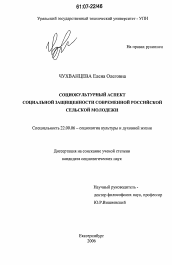 Диссертация по социологии на тему 'Социокультурный аспект социальной защищенности современной российской сельской молодежи'
