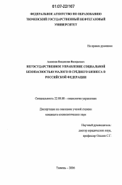 Диссертация по социологии на тему 'Негосударственное управление социальной безопасностью малого и среднего бизнеса в Российской Федерации'