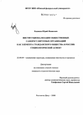 Диссертация по социологии на тему 'Институционализация общественных саморегулируемых организаций как элемента гражданского общества в России: социологический аспект.'