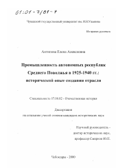 Диссертация по истории на тему 'Промышленность автономных республик Среднего Поволжья в 1925 - 1940-е годы'