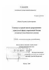 Диссертация по социологии на тему 'Социокультурный анализ рекреационно-туристской сферы современной России'