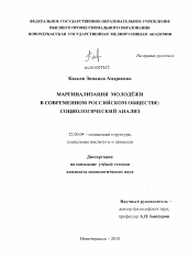 Диссертация по социологии на тему 'Маргинализация молодежи в современном российском обществе: социологический анализ'