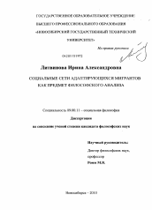 Диссертация по философии на тему 'Социальные сети адаптирующихся мигрантов как предмет философского анализа'