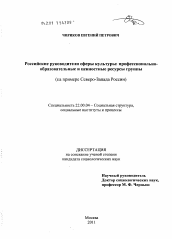 Диссертация по социологии на тему 'Российские руководители сферы культуры: профессионально-образовательные и ценностные ресурсы группы'