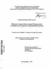 Диссертация по культурологии на тему 'Феномен открытой культуры Нидерландов'