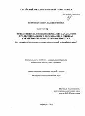 Диссертация по социологии на тему 'Эффективность функционирования начального профессионального образования в оценках субъектов образовательного процесса'