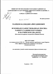 Диссертация по филологии на тему 'Исконная и заимствованная лексика раннего таджикского языка в матчинском диалекте'