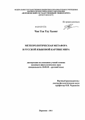 Диссертация по филологии на тему 'Метеорологическая метафора в русской языковой картине мира'