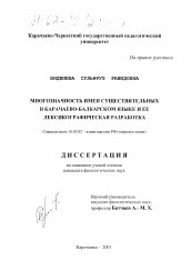 Диссертация по филологии на тему 'Многозначность имен существительных в карачаево-балкарском языке и ее лексикографическая разработка'