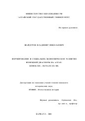 Диссертация по истории на тему 'Формирование и социально-экономическое развитие немецкой диаспоры на Алтае, конец ХIХ - начало ХХ вв.'