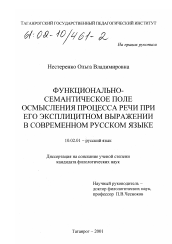 Диссертация по филологии на тему 'Функционально-семантическое поле осмысления процесса речи при его эксплицитном выражении в современном русском языке'