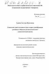 Диссертация по социологии на тему 'Социальная защита ветеранов труда в период трансформации российского общества: региональный аспект'